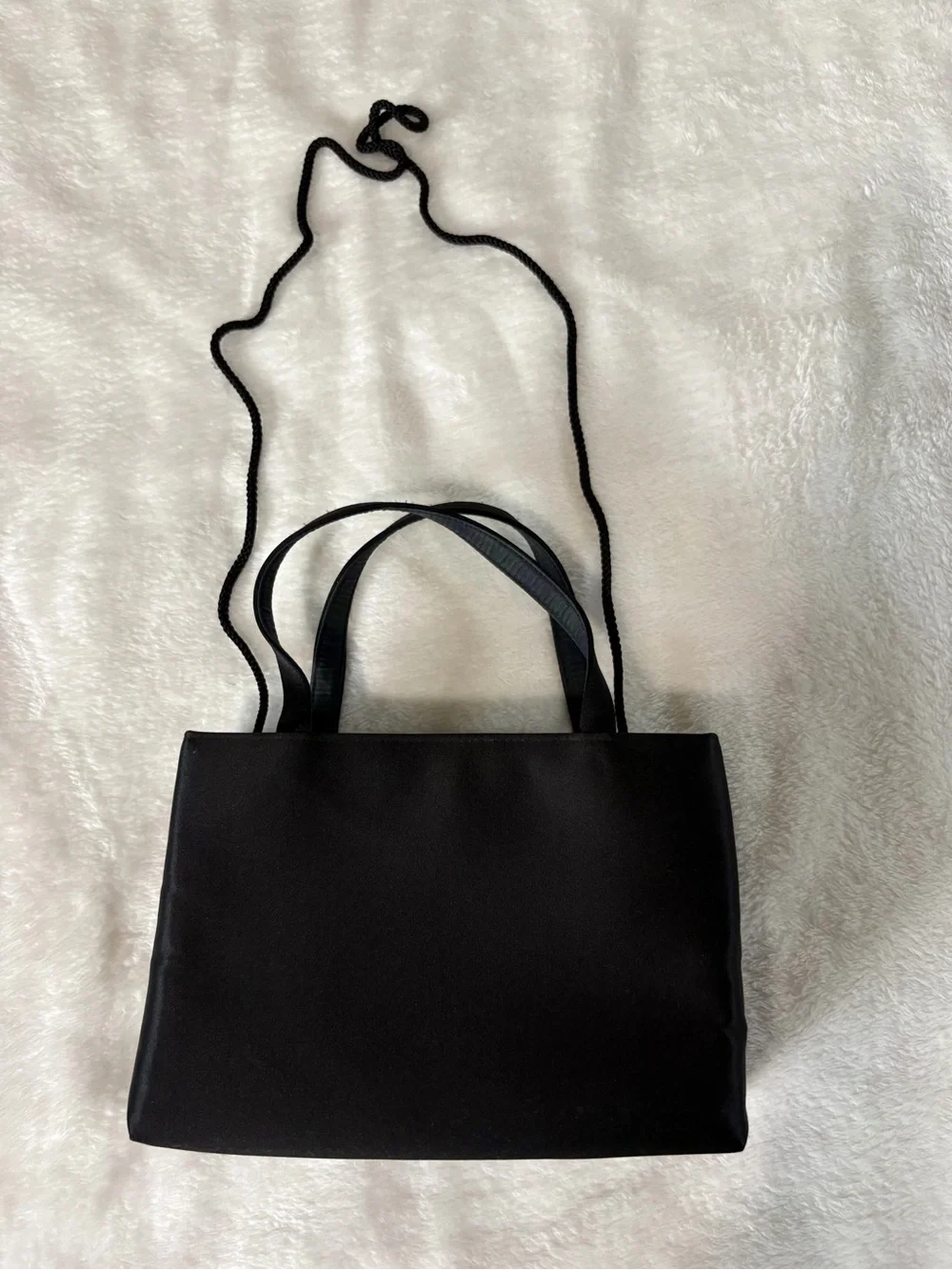 Vintage 90s Talbots Black Small Tote Handbag Magnetic Snap Drawstring Zip Pocket